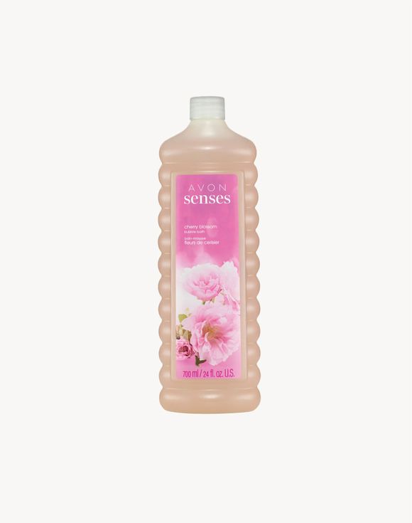 Avon Senses Cherry Blossom Bubble Bath 700 mL bubble-textured bottle on white background