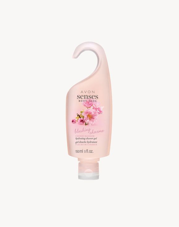 Avon Senses Blushing Charme Cherry Blossom Shower Gel 150 mL hook bottle on white background