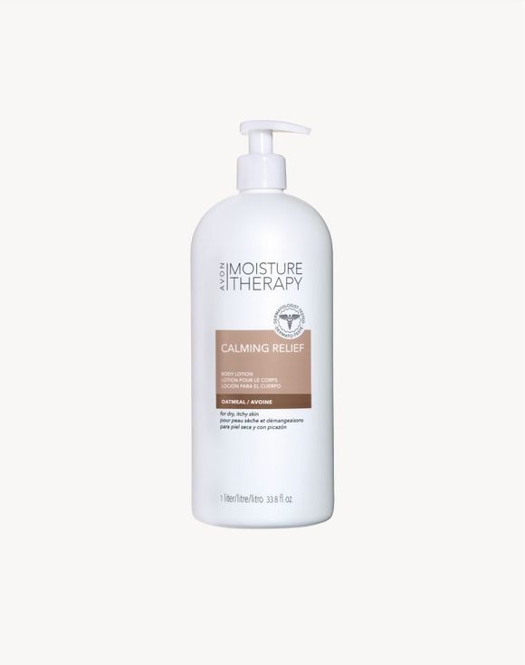 Avon Moisture Therapy Calming Relief Body Lotion pump bottle on white background