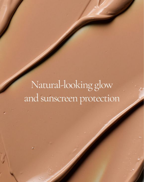 Beyond Glow Tinted Mineral Sunscreen texture swatch with natural glow text