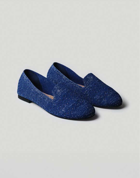 Metallic Knit Loafer navy blue pair flat lay on white background