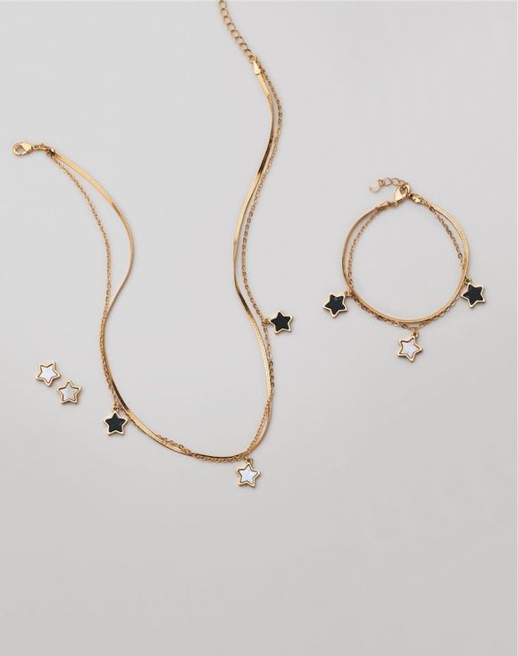 Starlight Mother-of-Pearl and Onyx 3-Piece Set – full set view with necklace, bracelet and earrings
