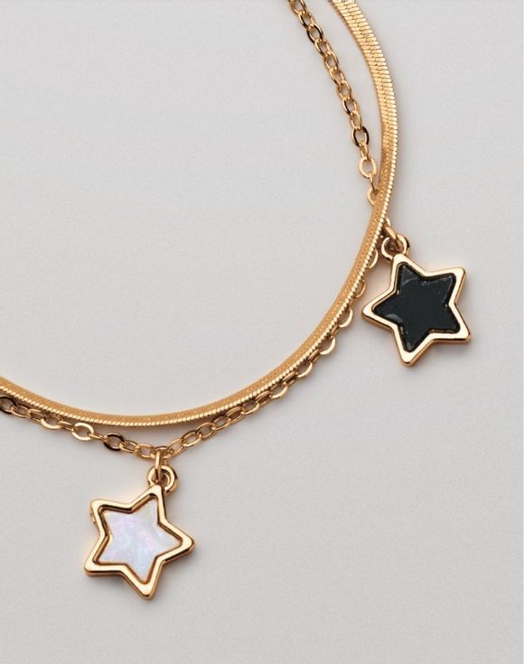 Starlight Mother-of-Pearl and Onyx 3-Piece Set – close-up of star charm necklace detail