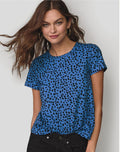 Holiday 4-Pack of Tees model wearing blue animal print tee front view