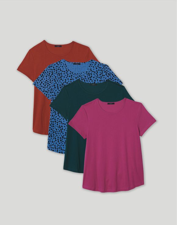 Holiday 4-Pack of Tees model wearing blue animal print tee side view