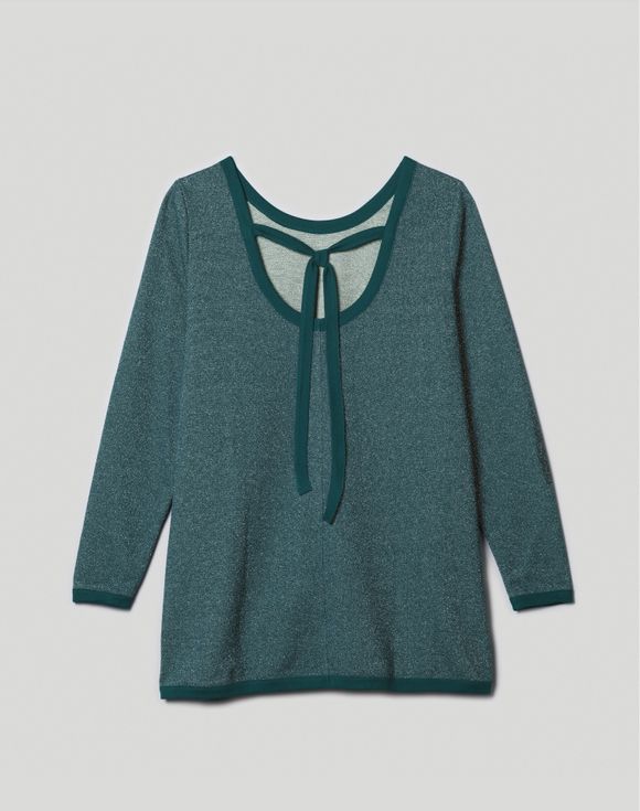 Tie-Back Glitter Top – model wearing top showing open tie-back detail