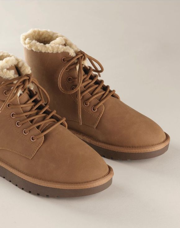 Cozy Lace-Up Bootie close-up on feet
