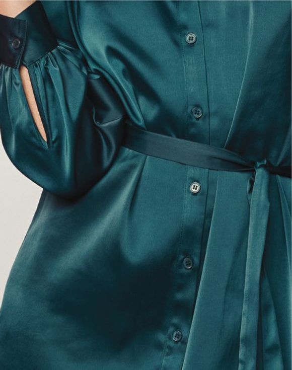 Satin Button-Front Dress – flat lay front view on neutral background