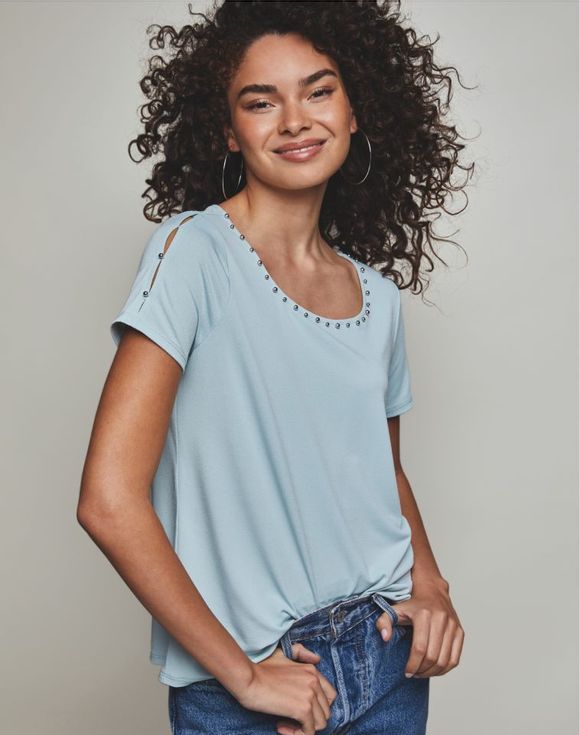 Studded Sleeve Top neckline detail