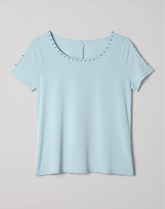 Studded Sleeve Top side view on model