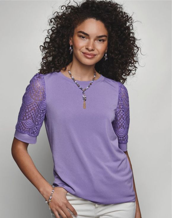 Lace-Sleeve Top 3X - model front view