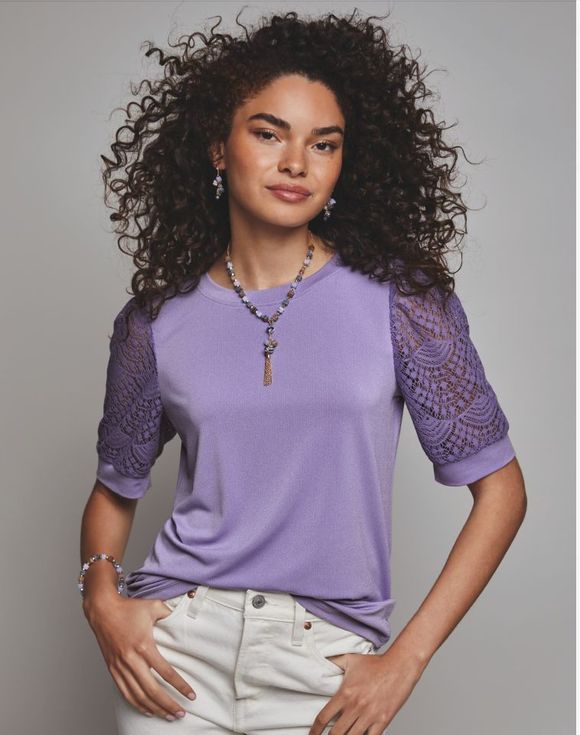Lace-Sleeve Top 3X - model alternate front view