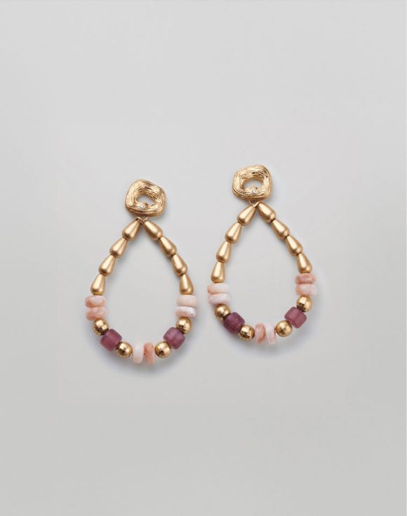 Natural Blush Beaded Teardrop Hoops $3.99