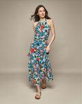 Floral Sleeveless Dress – model wearing dress, front view with sandals