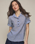 Two-Tone Stripe Shirt – model wearing shirt with navy trousers, front view