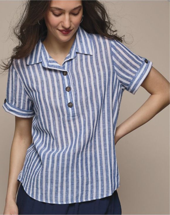 Two-Tone Stripe Shirt – model wearing shirt, full front view