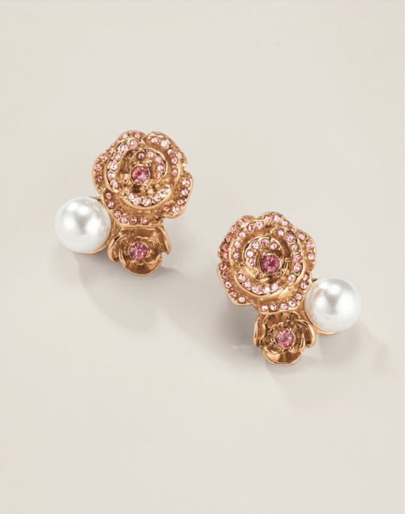 Rose Garden Pearly Necklace and Earring Set