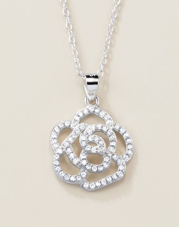 Sterling Silver Rose of Love CZ Necklace