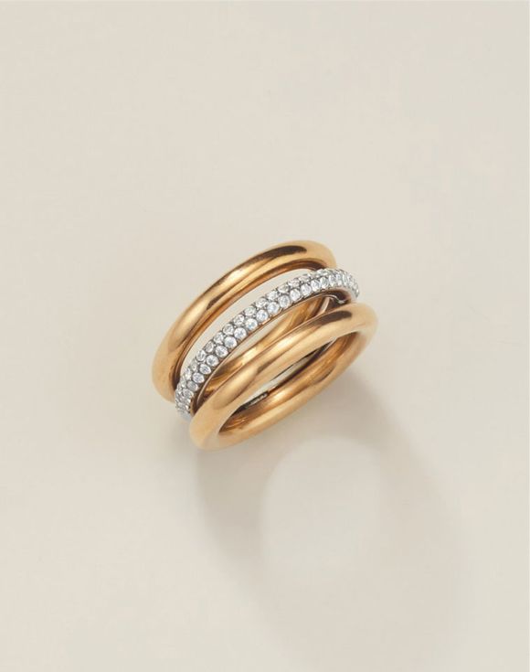 Stainless Steel Luxe Two-Tone CZ Orbit Ring - Size 5 Only $17.99 FINAL SALE