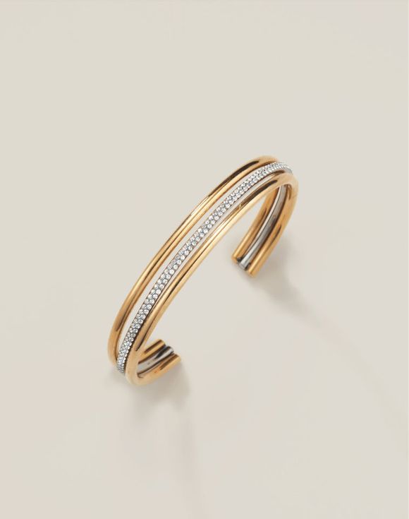 Stainless Steel Luxe Two-Tone CZ Orbit Cuff Bracelet $21.99
