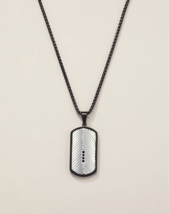 Men's Stainless Steel Jet-Set CZ Dog Tag Necklace