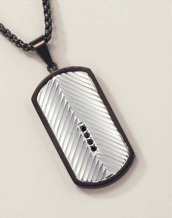 Men's Stainless Steel Jet-Set CZ Dog Tag Necklace