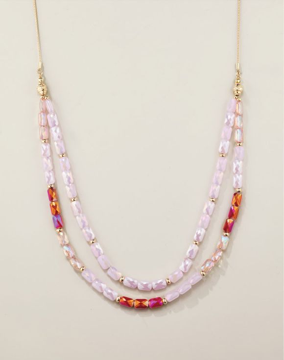 Colorblock Chic Layered Necklace - Pink