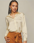 Roll-Sleeve Button-Down Top