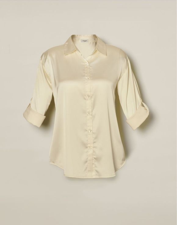 Roll-Sleeve Button-Down Top