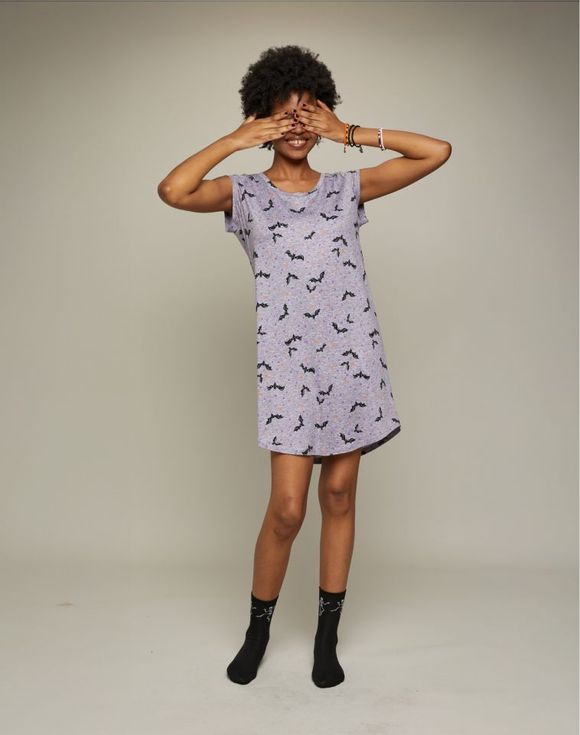 Spooky Sky Nightshirt worn by model smiling