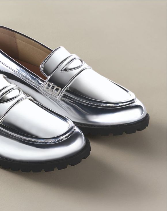 Shiny Loafer top and side flat lay view