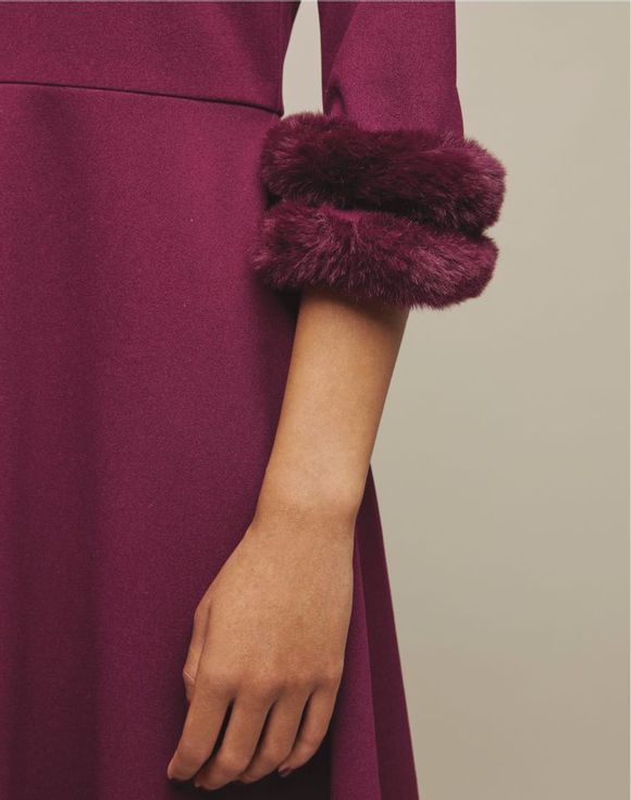 Faux-Fur-Trim Dress - flat lay product shot showing full silhouette