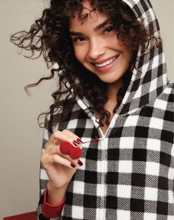 Holiday Onesie buffalo check fabric detail