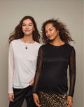 2-Pack Sheer-Sleeve Top - both models wearing black and white tops