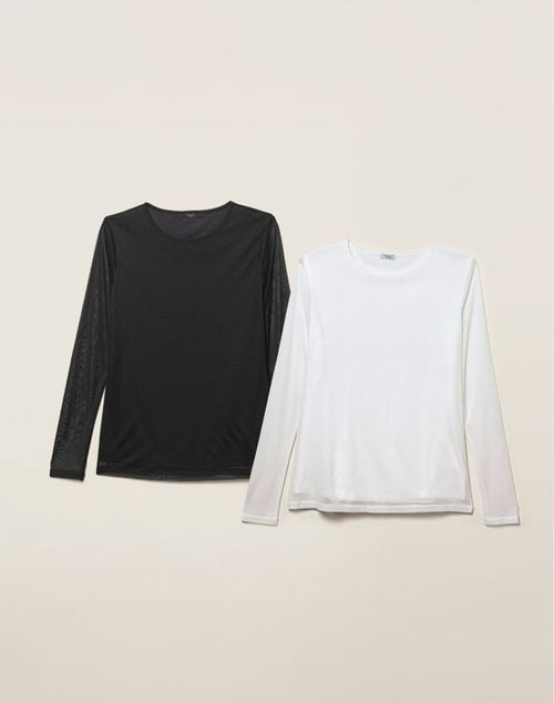 2-Pack Sheer-Sleeve Top - model wearing white sheer-sleeve top