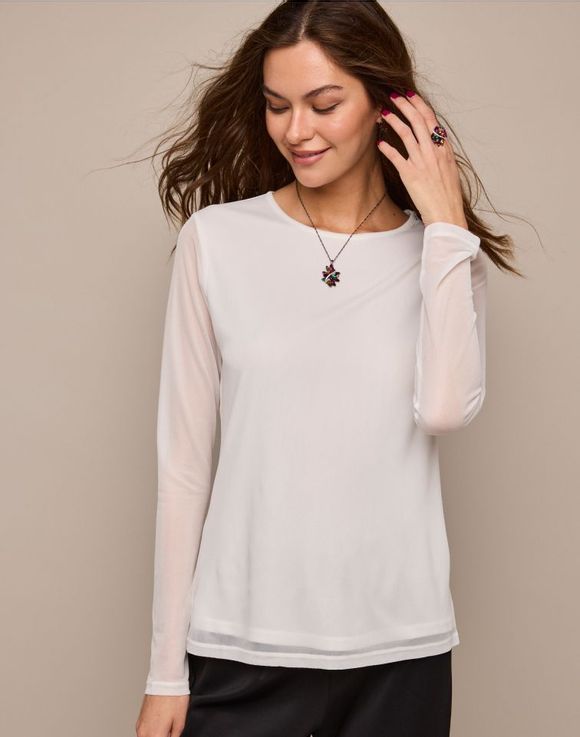 2-Pack Sheer-Sleeve Top - both tops flat lay black and white