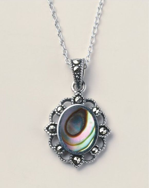 Sterling Silver Marcasite and Abalone Necklace