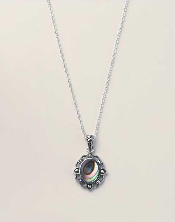 Sterling Silver Marcasite and Abalone Necklace
