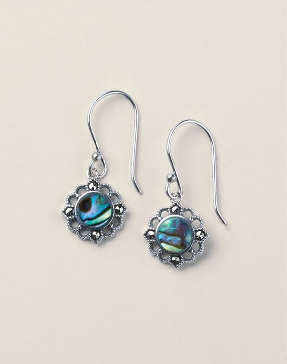 Sterling Silver Marcasite and Abalone Earrings