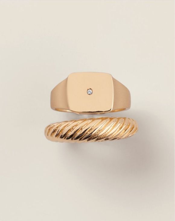 Goldtone Signet Ring Set