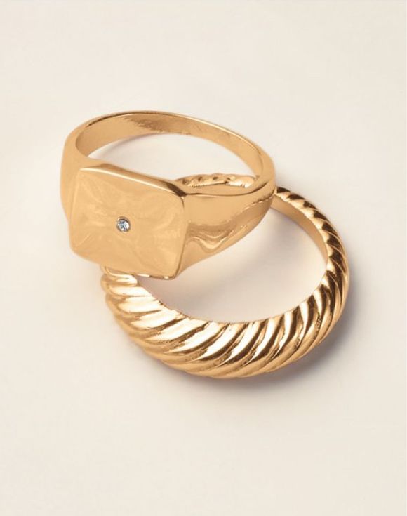 Goldtone Signet Ring Set