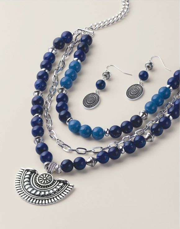 Blue Me Away - Blue Tribal Charm Necklace and Earring Set promo