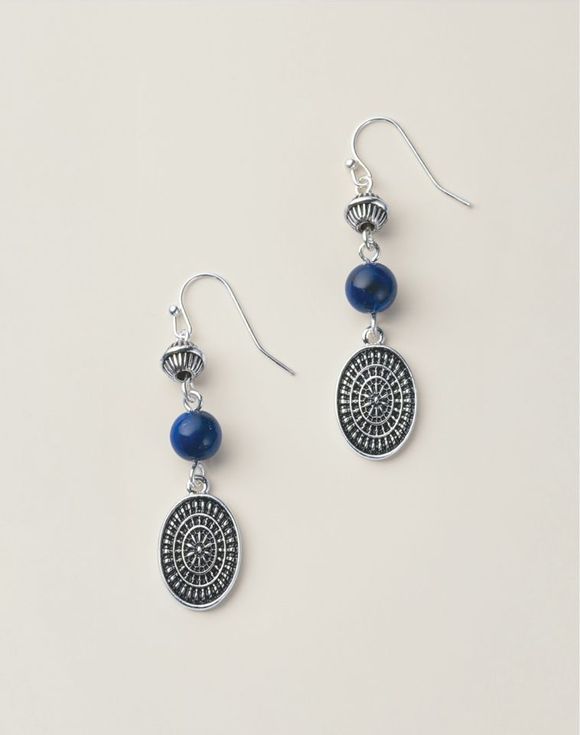 Blue Tribal Charm Necklace pendant and bead close-up