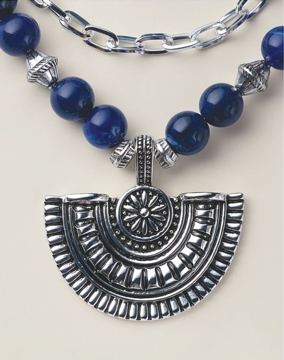 Blue Tribal Charm Earrings - blue bead and oval charm drop
