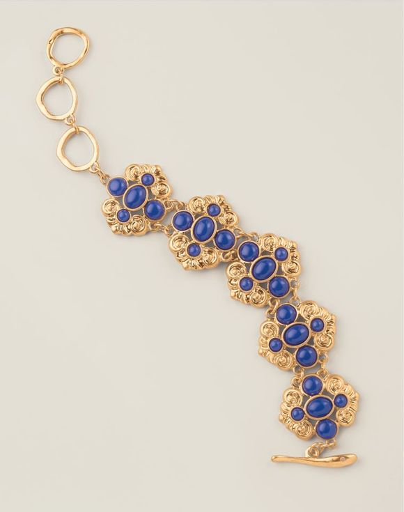 Royal Blue Crown Statement Bracelet full length view showing toggle clasp and multi-ring extension chain