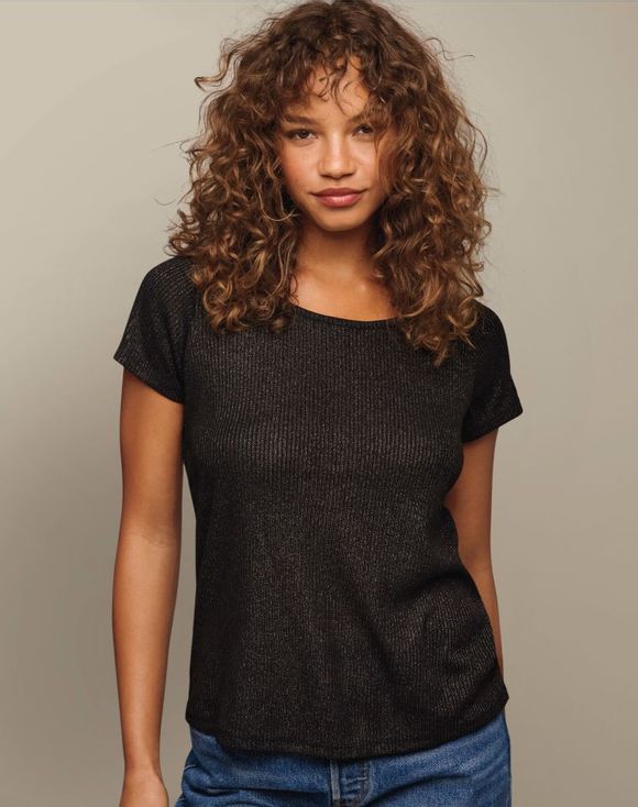 2-Pack Glitter Tops - model wearing burgundy glitter top
