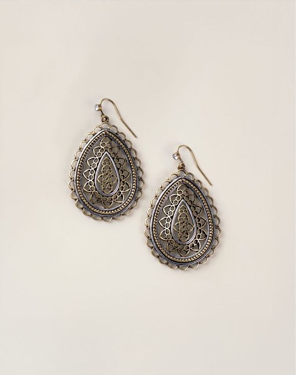 Fused Filigree Drop Earrings pair view in antiqued silver-tone