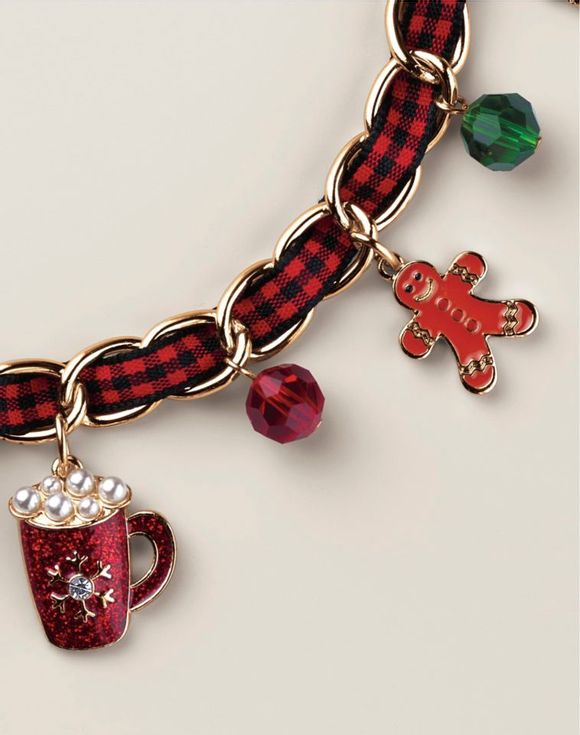 Merry in Plaid Charm Necklace - full necklace flat lay
