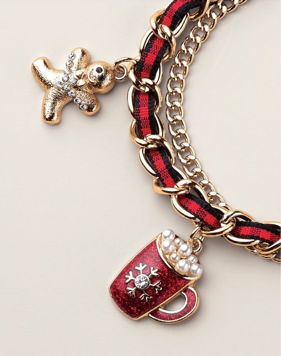 Merry in Plaid Charm Bracelet - model wearing bracelet and necklace set