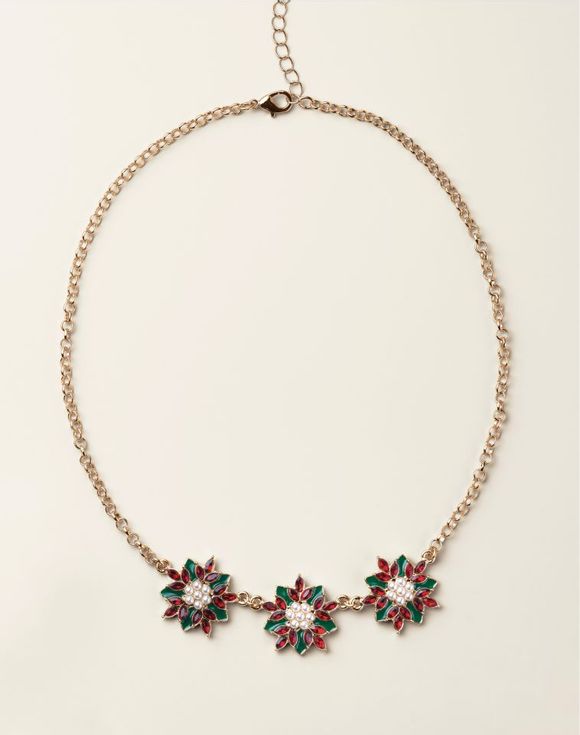Classic Poinsettia Necklace full view on gold-tone chain
